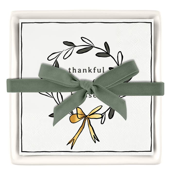 Santa Barbara Design Studio by Creative Brands - Wholesale Napkin Holder - Ceramic Napkin Tray + Napkins - Thankful, Grateful, Blessed1