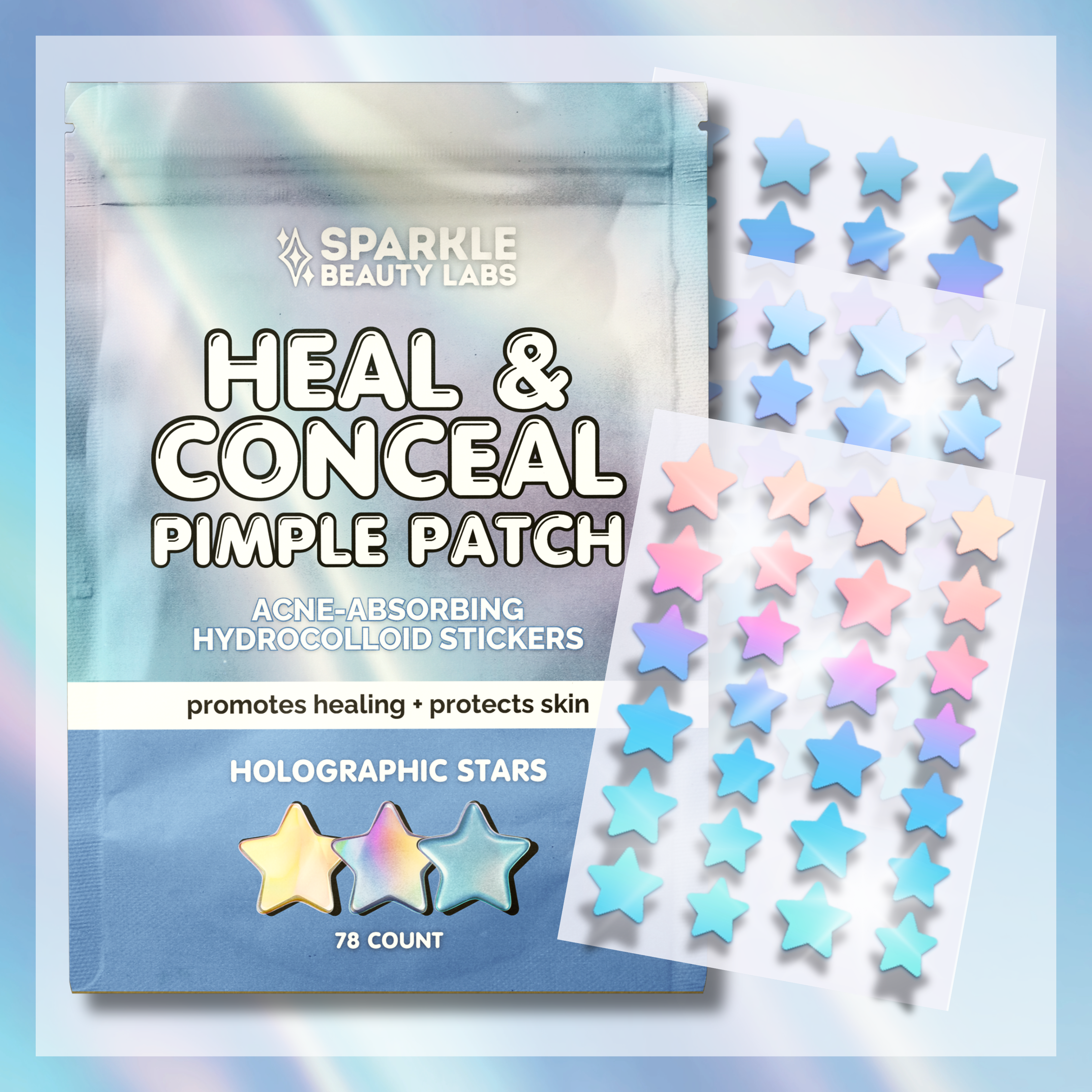 Sparkle Beauty Labs - Wholesale Acne/Hydrocolloid Patch - Heal & Conceal Pimple Patch ⭐️ Holographic Stars (78 count)11