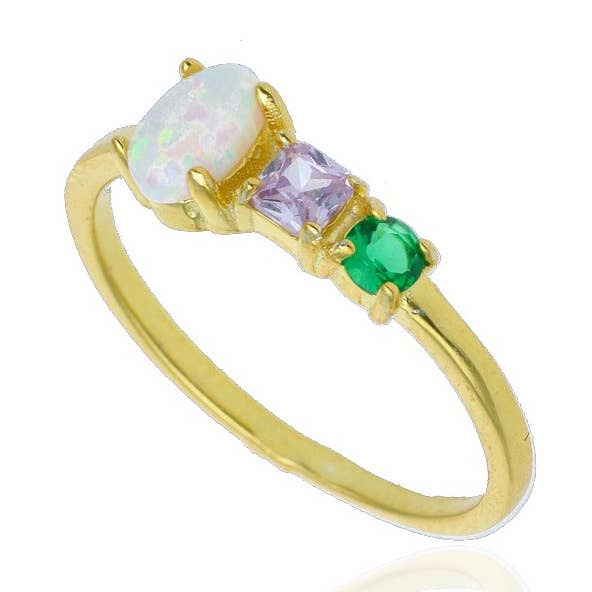 Sterlingsølv ring belagt med 18k guld opal og diamanter for engroshandel hos Las Joyas de Amanda