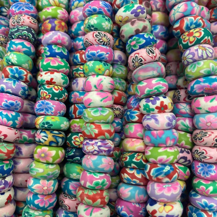 The Bead Bazaar - Wholesale Beads - Bright Flower Beads, 90's Boho Accent Rondelle Flower Beads, Colorful Strand of Flower Beads, Kids DIY Jewelry For Bracelet, Flower Accent Beads