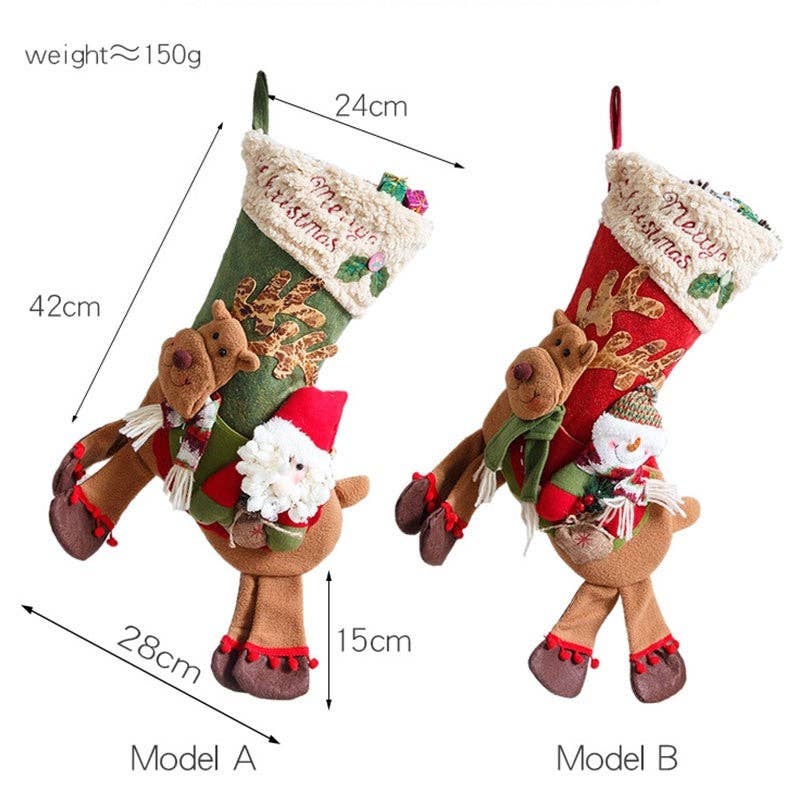 Ekartini - Wholesale Holiday Stocking - Large Long-Legged Santa Snowman Riding A Deer Christmas Stocking6