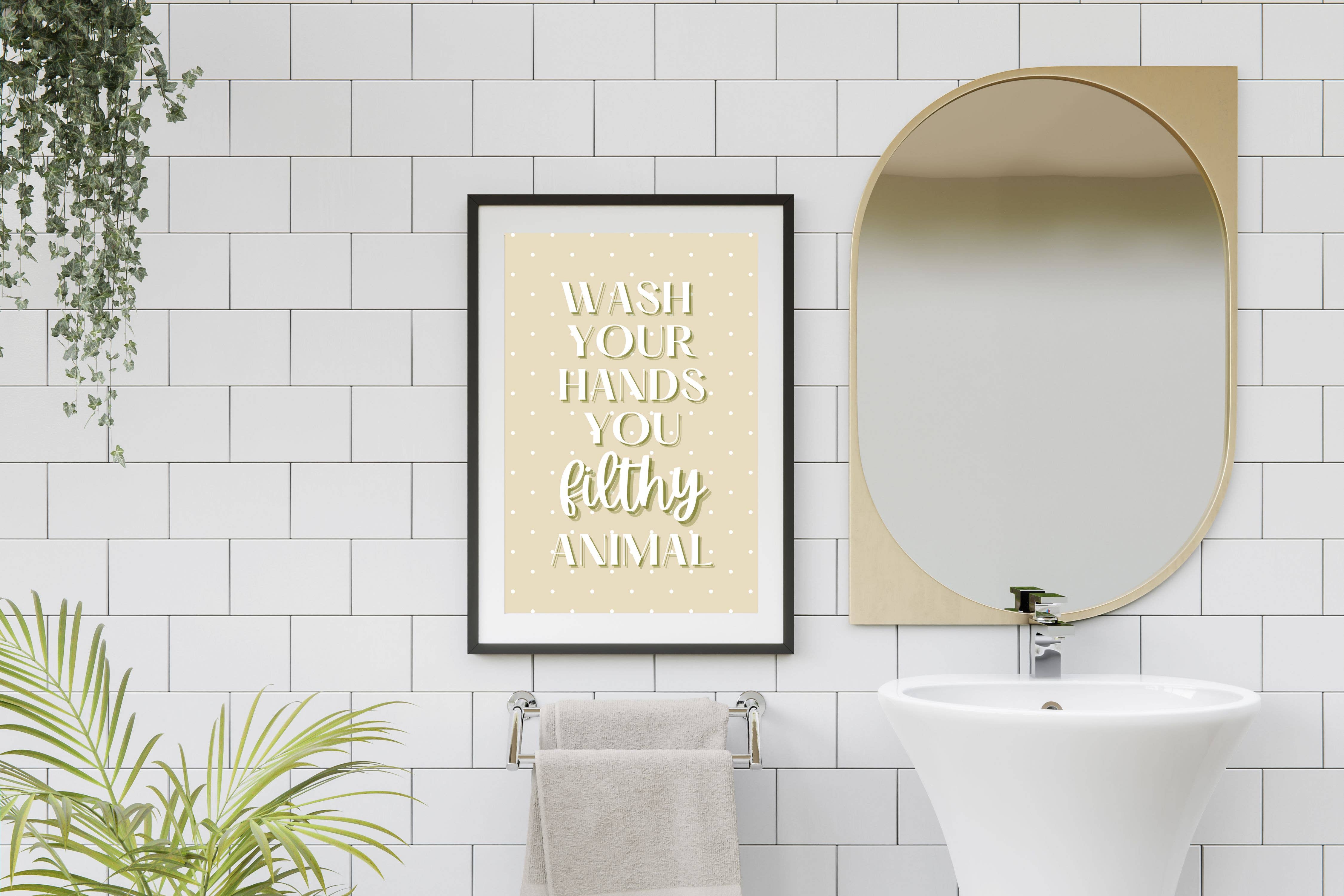 Printicole – Engroshandel Badeværelsesskilt – Badeværelse Vask Dine Hænder Hjemme Alene Film Citat Væg Print6