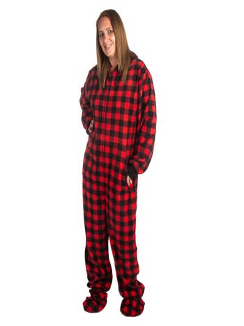Red Union Suit Sleeper Pajamas with Funny Rear Flap DANGER BLASTING AREA  
