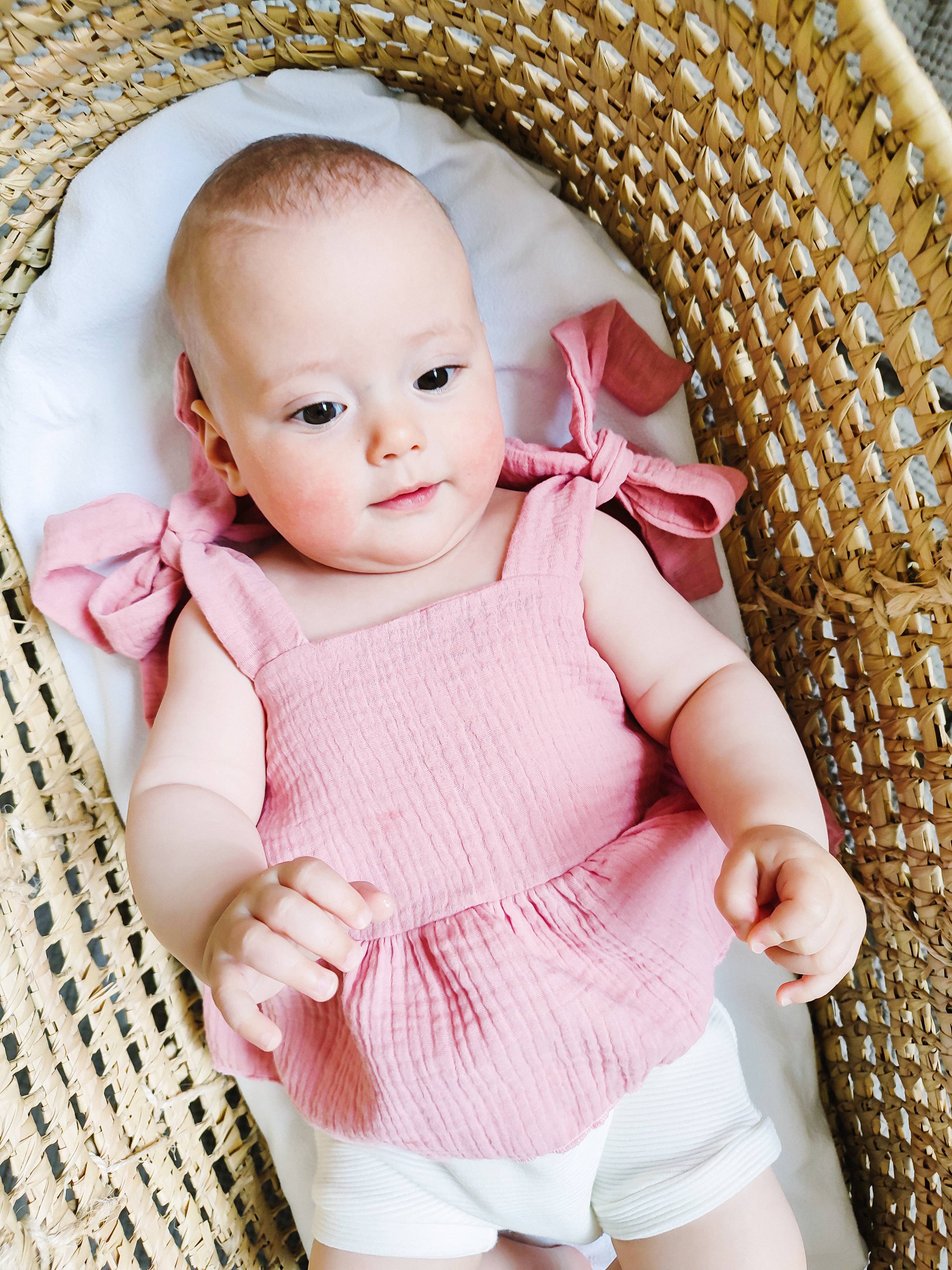 Petiteaude - Wholesale T-Shirt - Kids - Pink Baby and Toddler Muslin Summer Top With Frills3