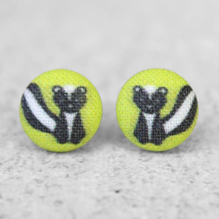 Adorable Skunk Fabric Button Earrings for wholesale by Rachel O's