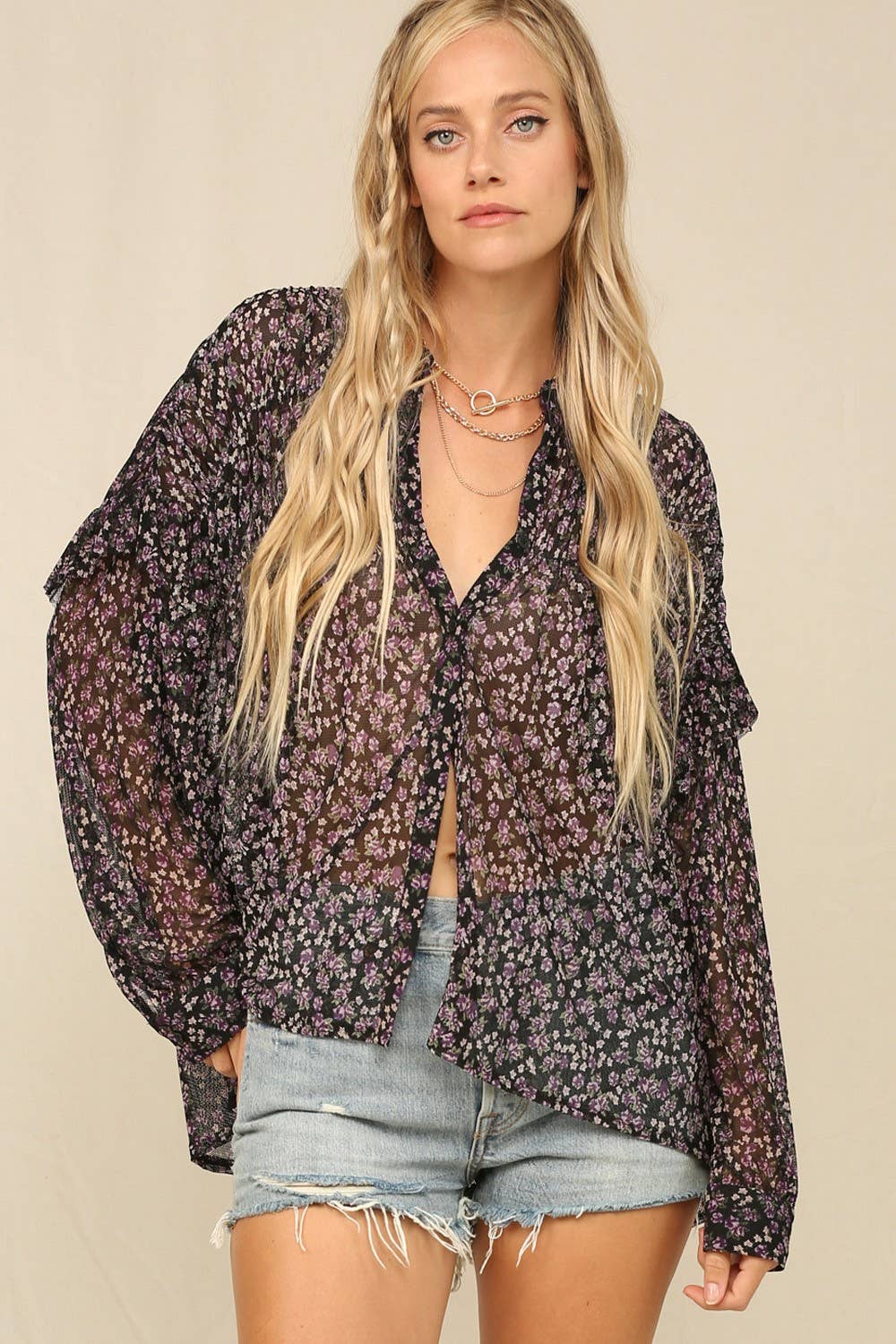 KyeMi - Wholesale Button Down Shirt - Women's - Button Front Design With Smock-Inspired Detailing