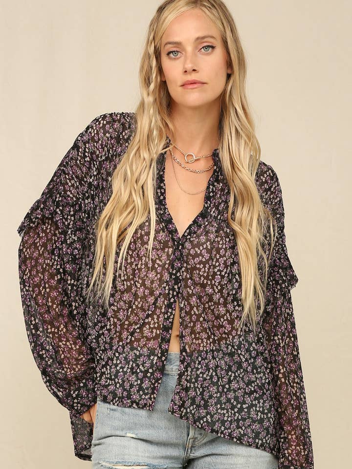 KyeMi - Wholesale Button Down Shirt - Women's - Button Front Design With Smock-Inspired Detailing0