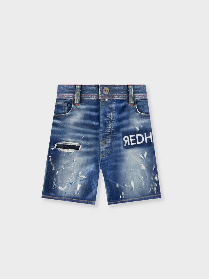 ЯH MID PRINT DENIM SHORTS | DARK BLUE for wholesale by REDHOUSE