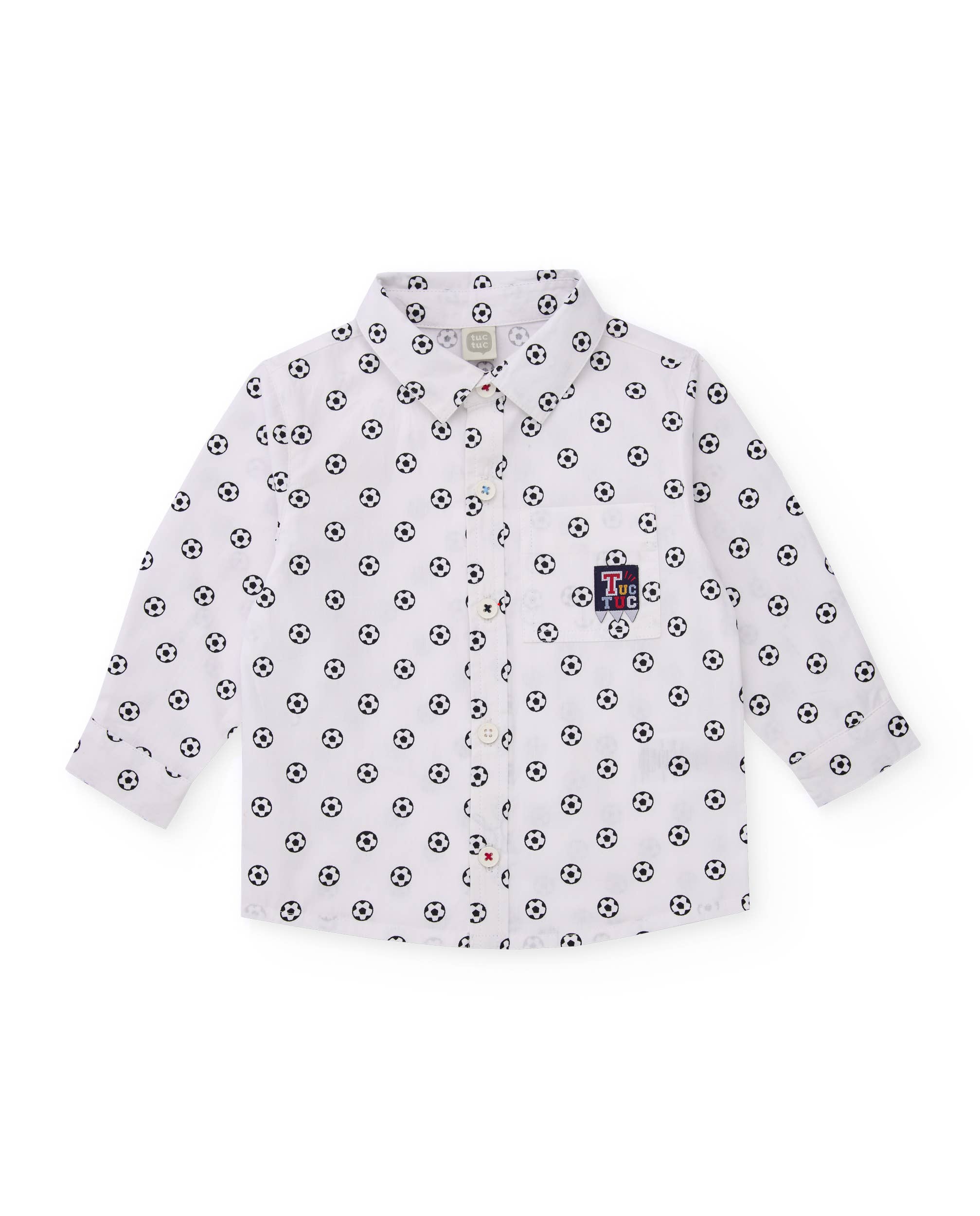 tuc tuc - Wholesale Shirt - Kids - Boy's white poplin shirt with ball print0