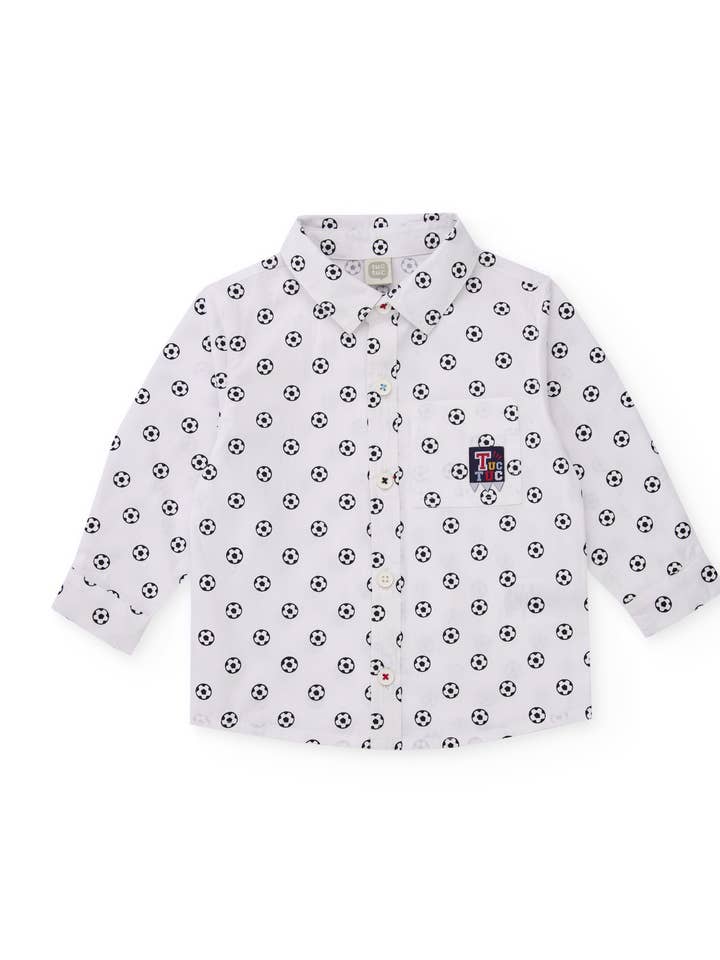 tuc tuc - Wholesale Shirt - Kids - Boy's white poplin shirt with ball print0