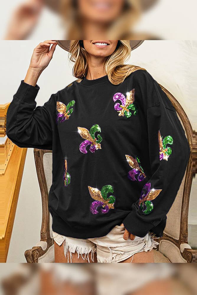 UNISHE - Vente Sweat-shirt – femme - Chandail à sequins en patchwork Mardi Grass OZX0990