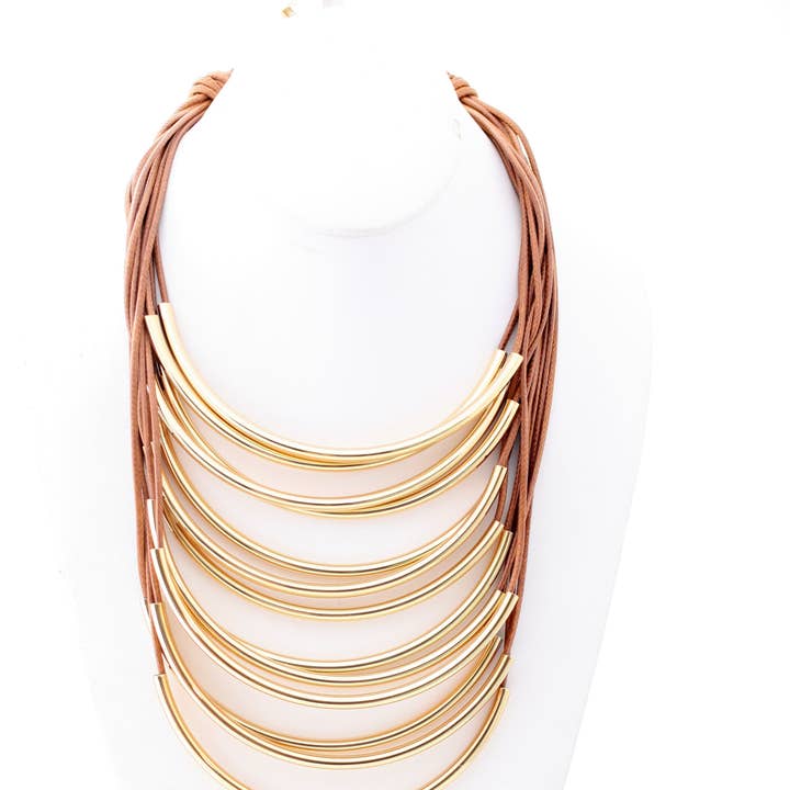 Necklace Multi strand leather tube & cord 702N6214 for wholesale by Zirconmania Wholesale Fashion Jewelry