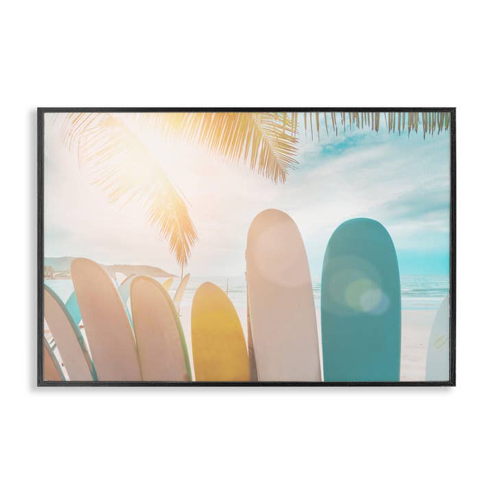 Sunny Beach Surfboards Framed Art for wholesale by Stupell Industries