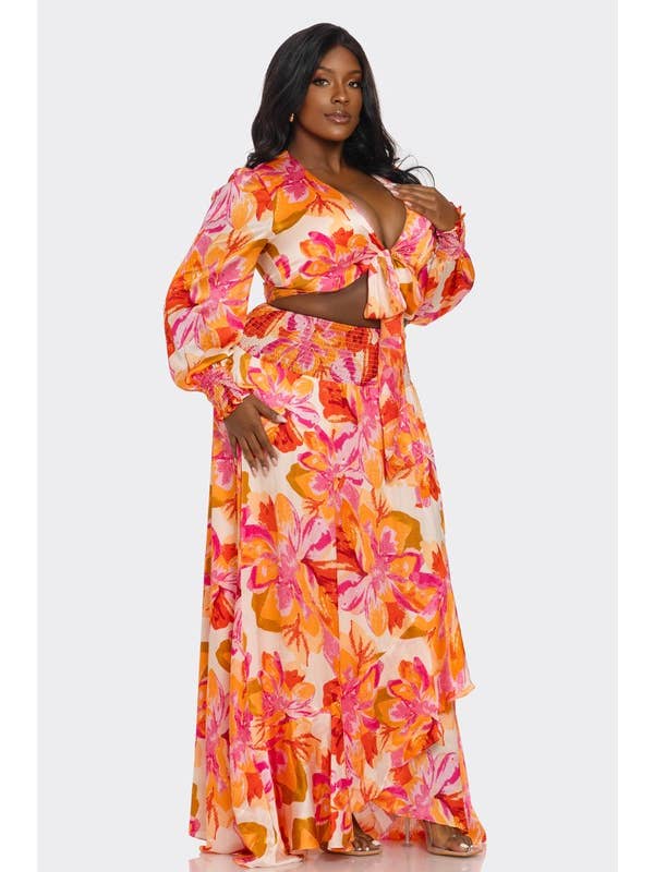 BANJUL - Wholesale Dress - Women's - BCCTD44578 PLUS 2Pc Printed Ultra-Short Tops & Maxi Dress