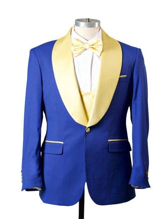 TUXEDO À REVERS CHÂLE À 1 BOUTON AVEC GILET - ROYAL ET DORÉ pour la vente par Alberto Nardoni