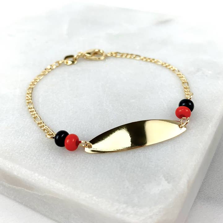 Mommy and Me Matching Jewelry | 18k Gold Filled Figaro Link Id Kids Bracelet or Black Red Beads Mother Bracelet Wholesale Jewelry Supplies for wholesale by DIJU Jewelry