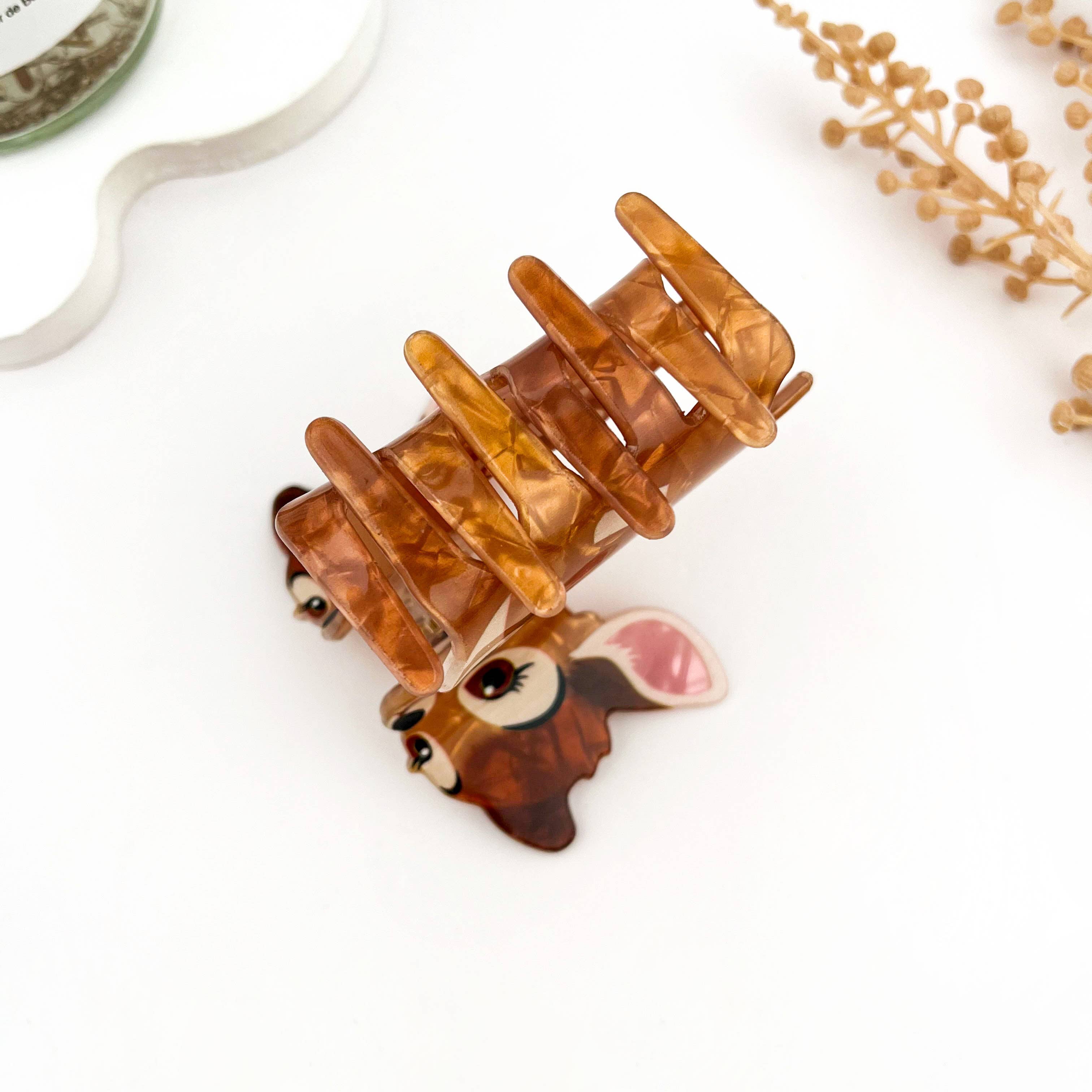 Brown Adorable Calm Deer Animal Printed Hair Claw Clip for wholesale on Faire3