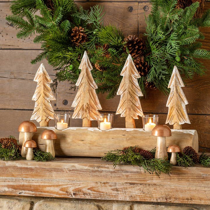 Promo Park Hill Collection Carved Wood Fir Forest Votive Hol for wholesale by Park Hill Collection
