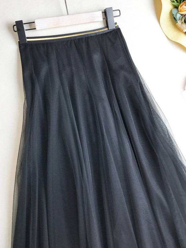 Sheer Trend - Wholesale Skirt - Women's - Solid Color Loose Elastic-Waist Mesh Skirt4