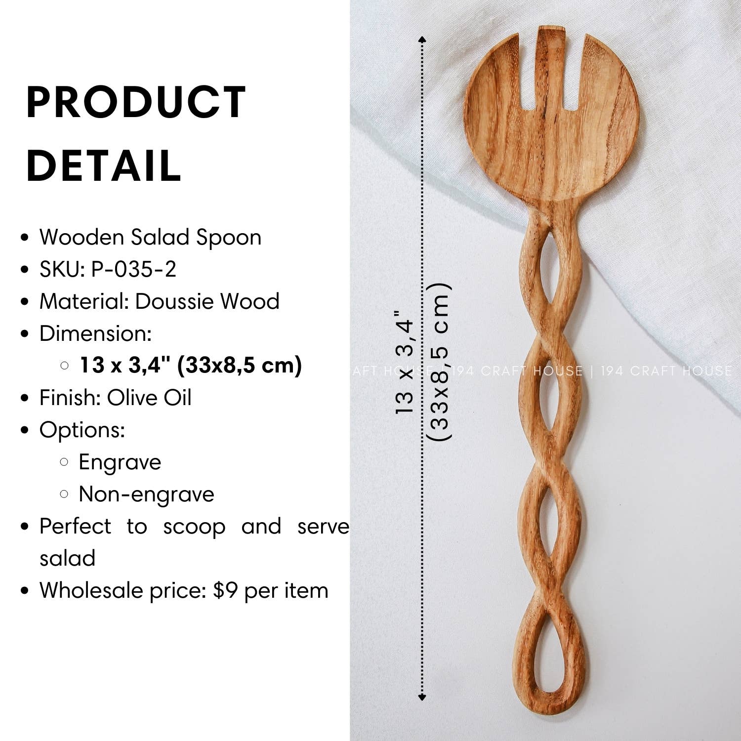 194 Craft House – Großhandel Servierbesteck – Holz-Salatzangen – Küchen-Servierbesteck5