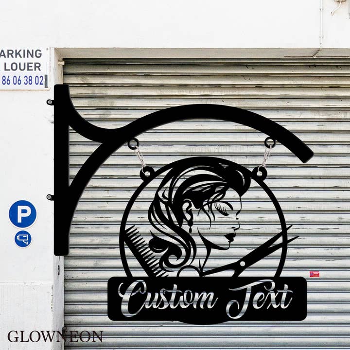 Personalized Beauty Hair Salon Storefront Metal Wall Hanging for wholesale by Glow Neon