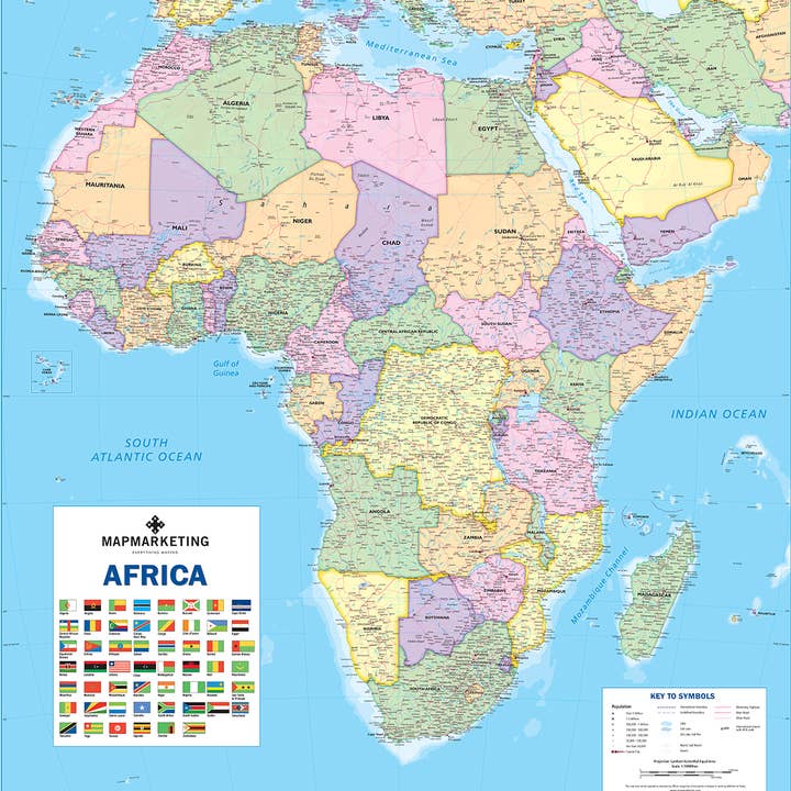 Africa Political Wall Map for wholesale by Map Marketing Limited