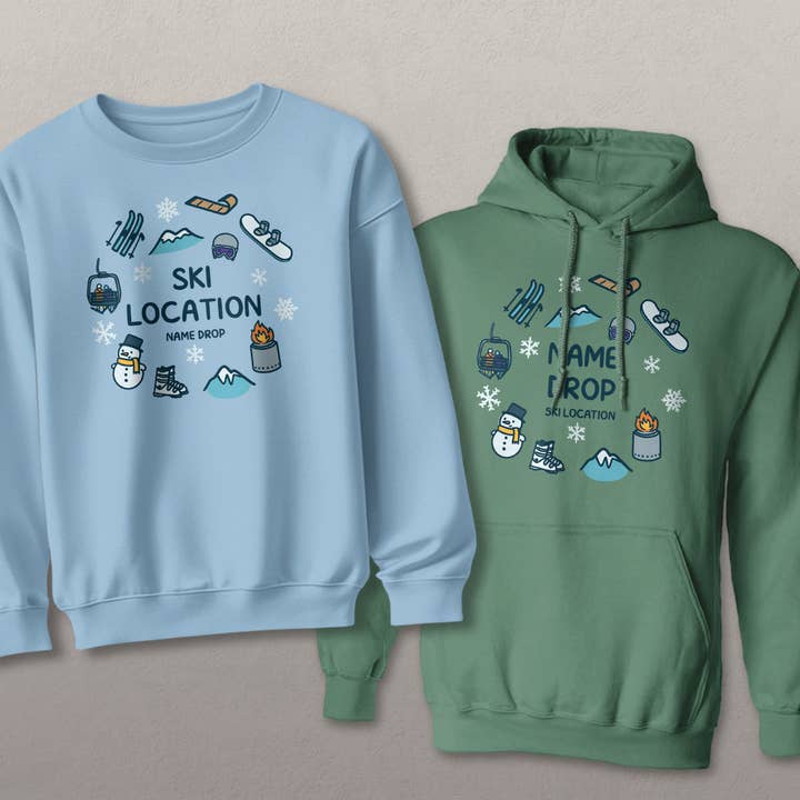 Ski Doodles Icons Sweatshirt or Hoodie Name Drop Adult S-2X for wholesale by RetroPlanet