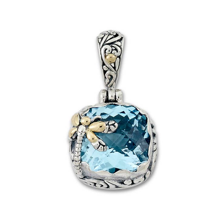 Pendentif libellule topaze bleue coussin SS/18k pour la vente par Eli Pebble