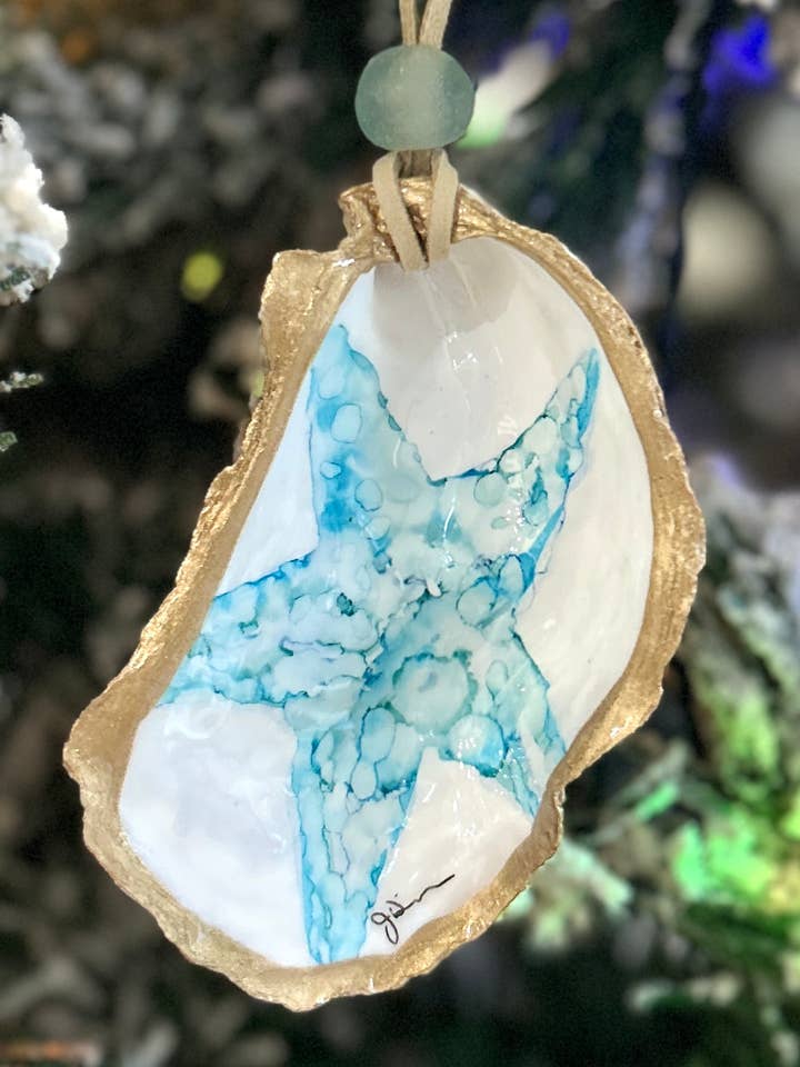 Starfish - hand-painted oyster shell ornament for wholesale by Coast and Cork