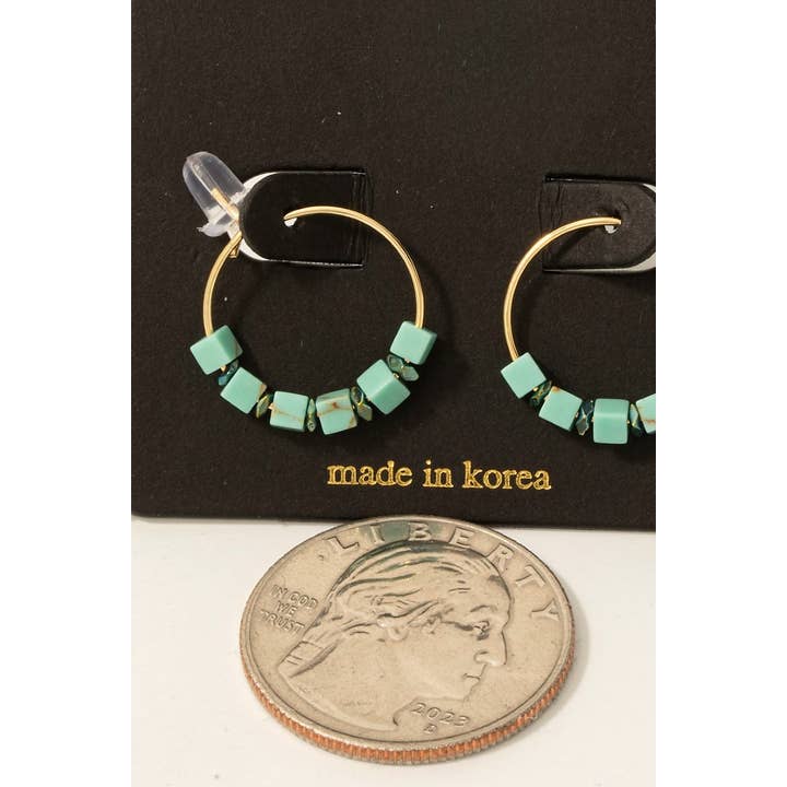 Fame Accessories - Wholesale Hoop Earrings - Stone Cube Beads Dainty Wire Hoop Earrings