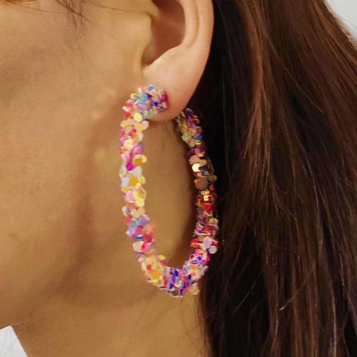 Purple Myrtle - Wholesale Hoop Earrings - Cute Funfetti Style Hoop Earrings for Women 1