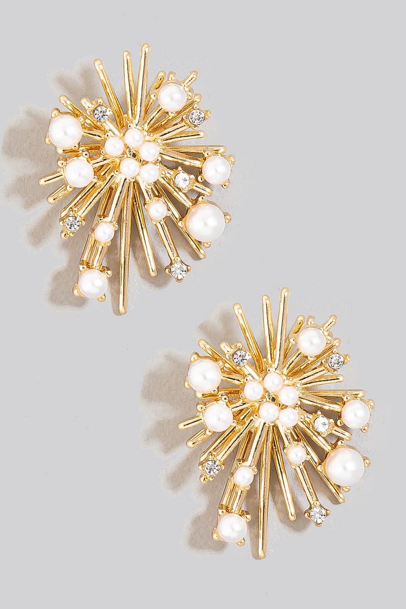 The Looks by Fame Accessories - Wholesale Stud/Post Earrings - Pearl And Rhinestone Studded Cluster Burst Stud Earrings0