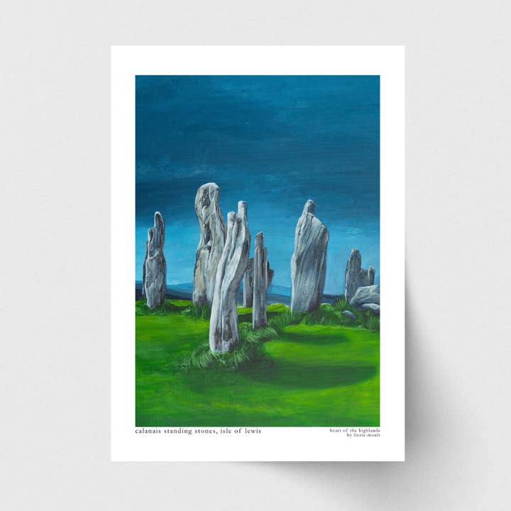 Impression artistique des pierres dressées de Calanais, île de Lewis, Écosse pour la vente par Lizzie Moult