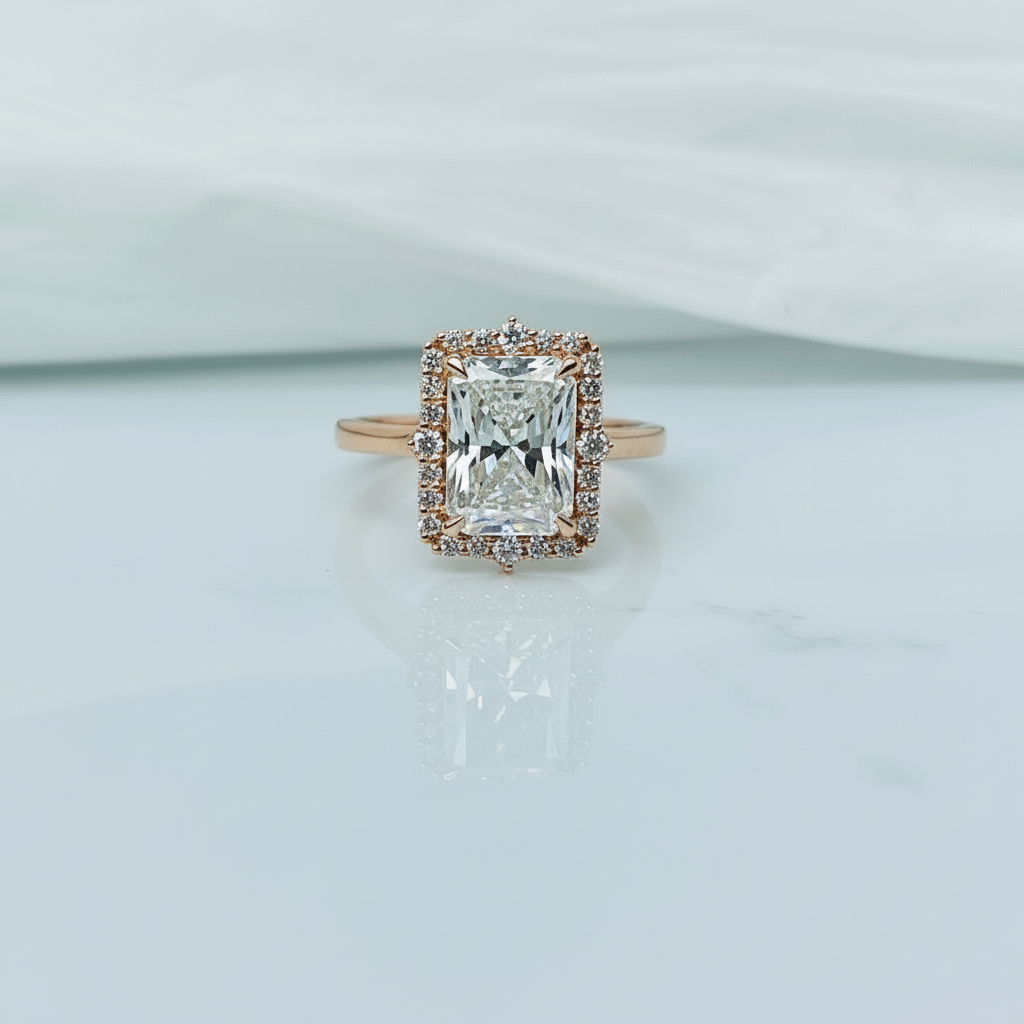 Triple C Diamonds – Großhandel Verlobungsringe – 3 Karat Radiant-Schliff Halo 14K Massivgold Solitär Diamant Verlobungsring6