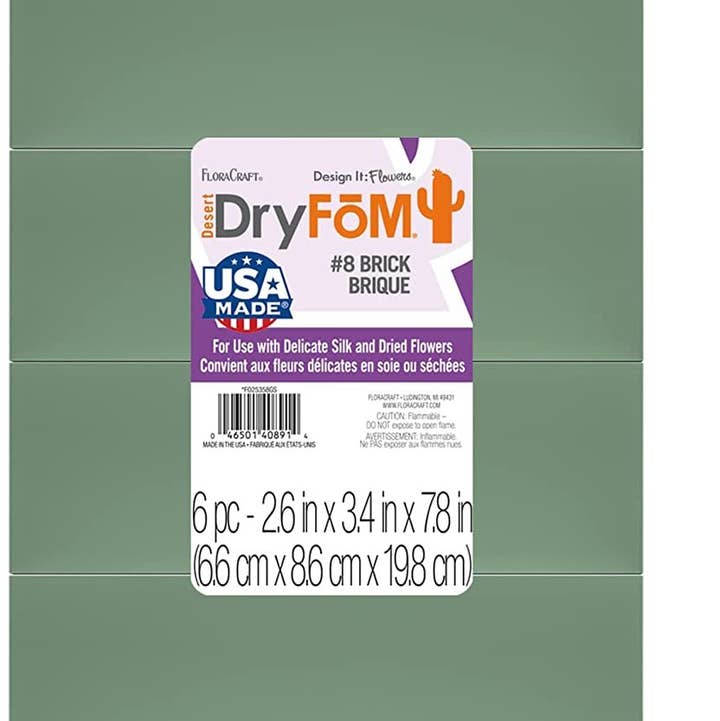 FloraCraft Floral Dry Foam 6 Piece Brick 2.6 Inch x 3.5 Inch x 7.8 Inch Green for wholesale by Pixiss