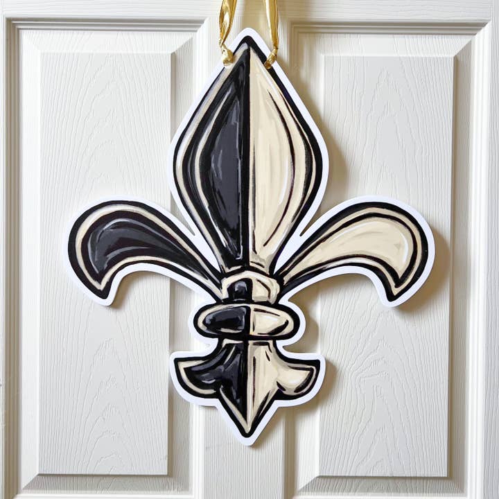 Home Malone - Wholesale Door Hanger - Black & Gold Saints Fleur De Lis Door Decor NOLA