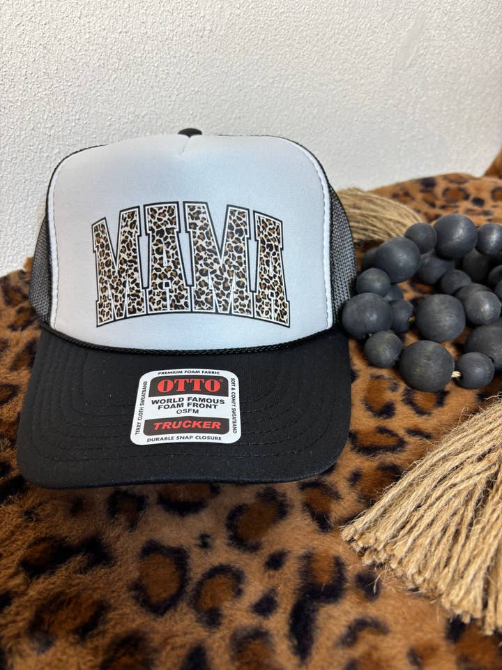 Leopard Mama Trucker Hat for wholesale by Pink August