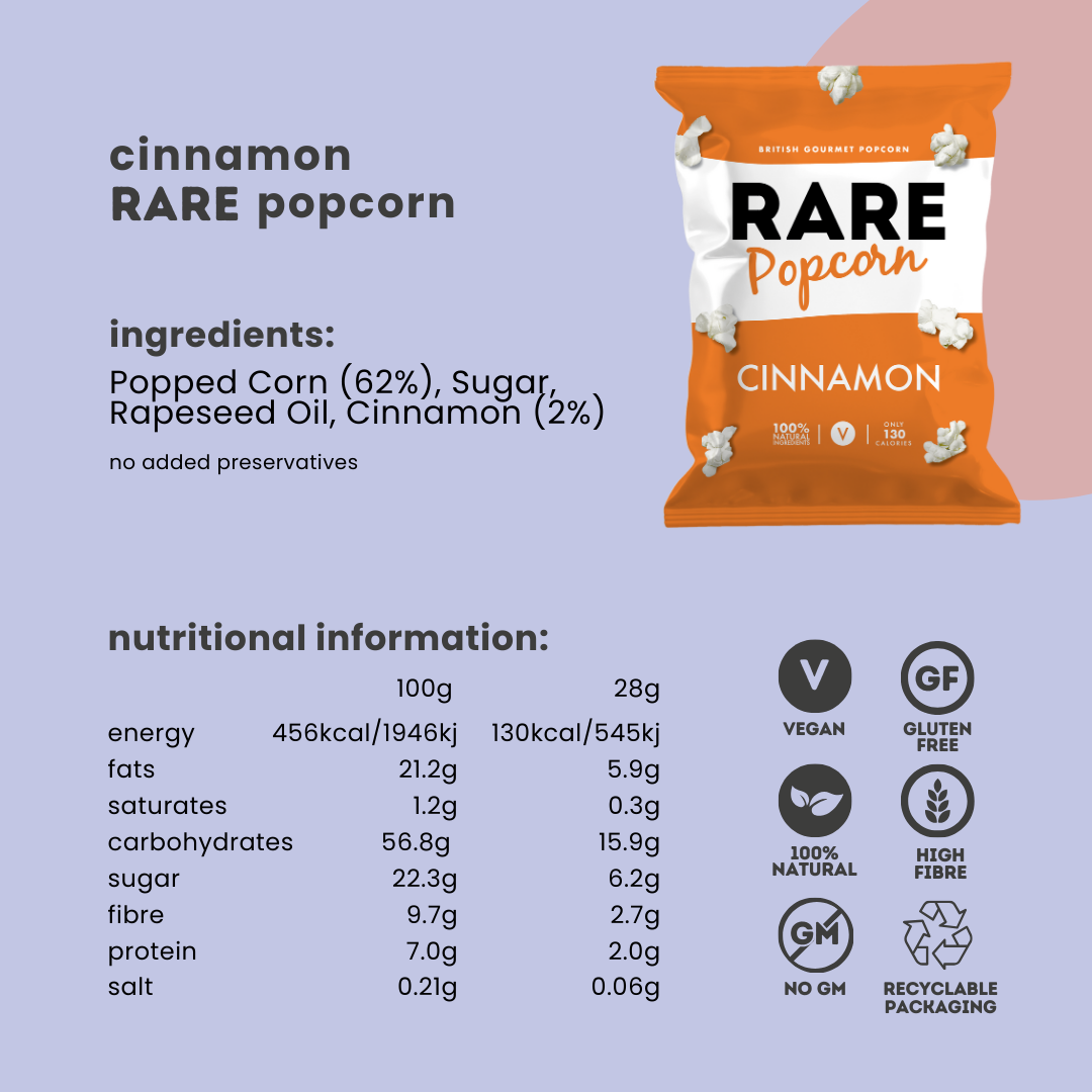 RARE Popcorn – Engroshandel Popcorn – SJÆLDEN Kanelpopcorn Kasse med 18 | Vegansk, Naturlig2