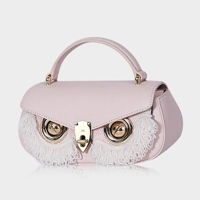 Sac à bandoulière ovale en cuir de designer avec poignée supérieure - Beige/Rose pour la vente par WANACCESSORY