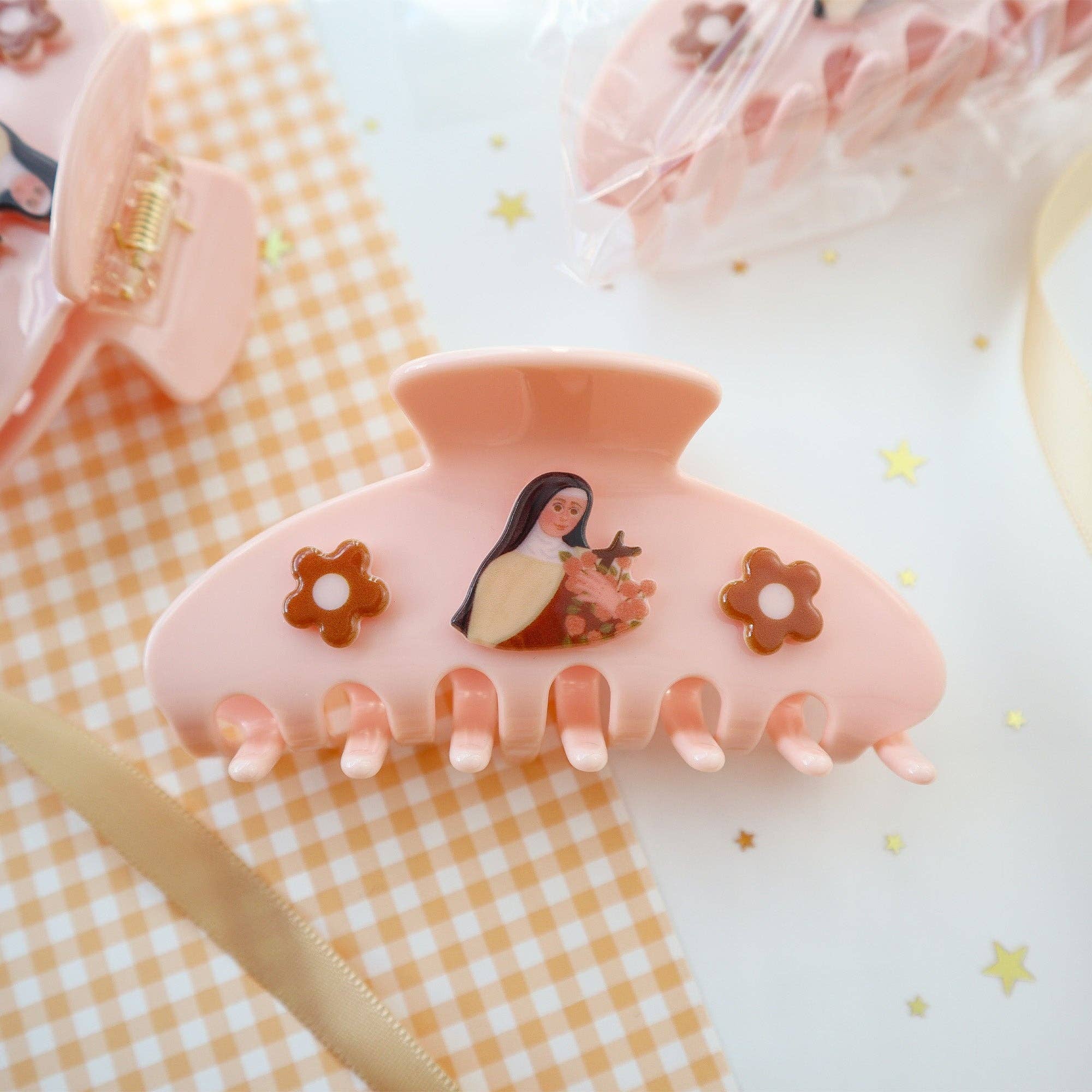 Peony&June Illustration - Vente Pince à cheveux – femme - Barrette de cheveux de Sainte Thérèse de Lisieux0