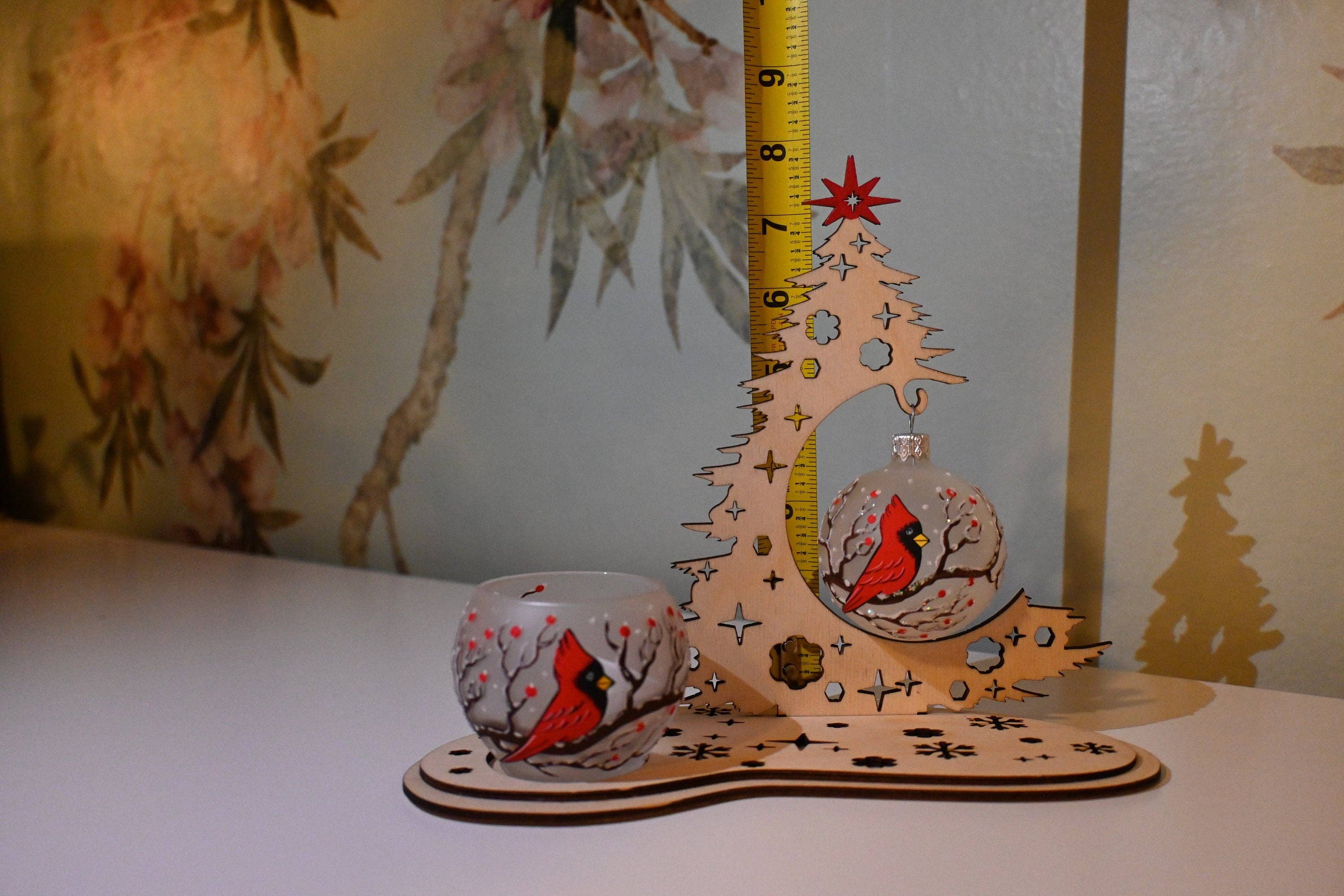Glass by Iness - Wholesale Ornament - Instant Christmas - Cardinals In A Tree - Hand Made In Ukraine - Blown Glass - Ornament & Candle Holder Combo - Real Wood Tree - Great Gift7