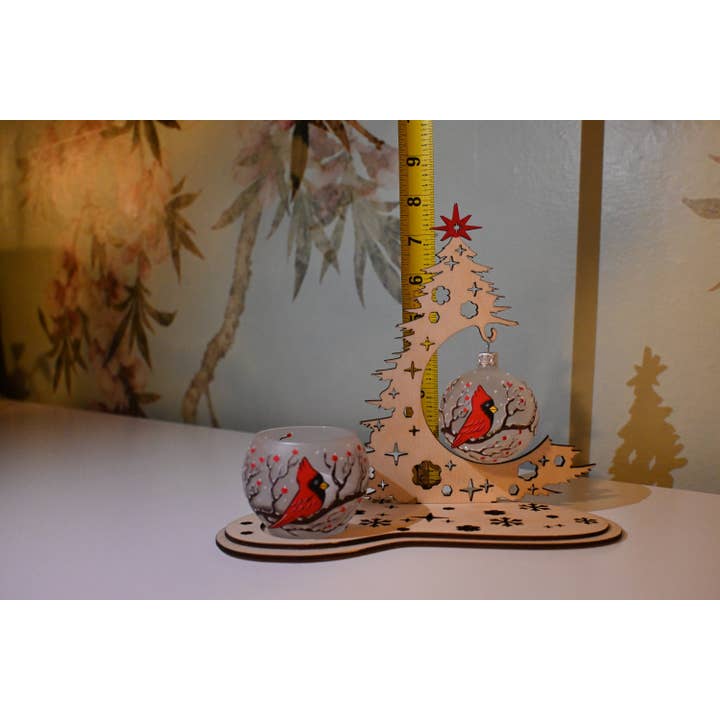 Glass by Iness - Wholesale Ornament - Instant Christmas - Cardinals In A Tree - Hand Made In Ukraine - Blown Glass - Ornament & Candle Holder Combo - Real Wood Tree - Great Gift7