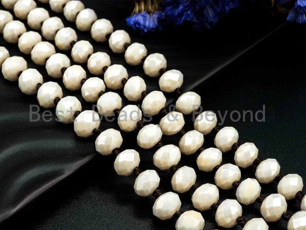 BestBeads&Beyond – wholesale Pärlband/Pärlhalsband – 60 tum/36inches Handknutna Beige Kristall Halsband, D53