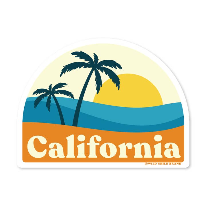 Autocollant Rêve de Californie | Palmiers Rétro & Océan Vinyle pour la vente par Wild Child Brand