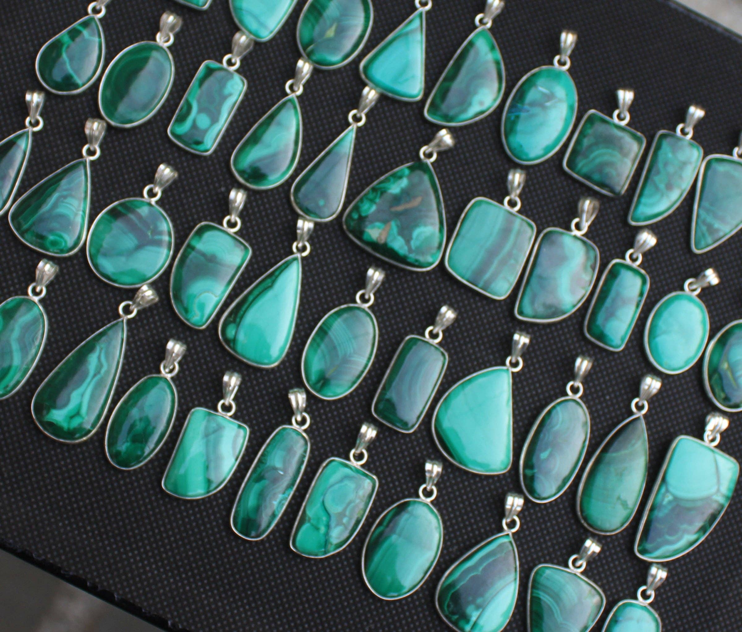 Handmade Jewels - Wholesale Individual Charm/Pendant - Malachite Minimalist Pendants -  Handmade, Silver-Plated, Wholesale14