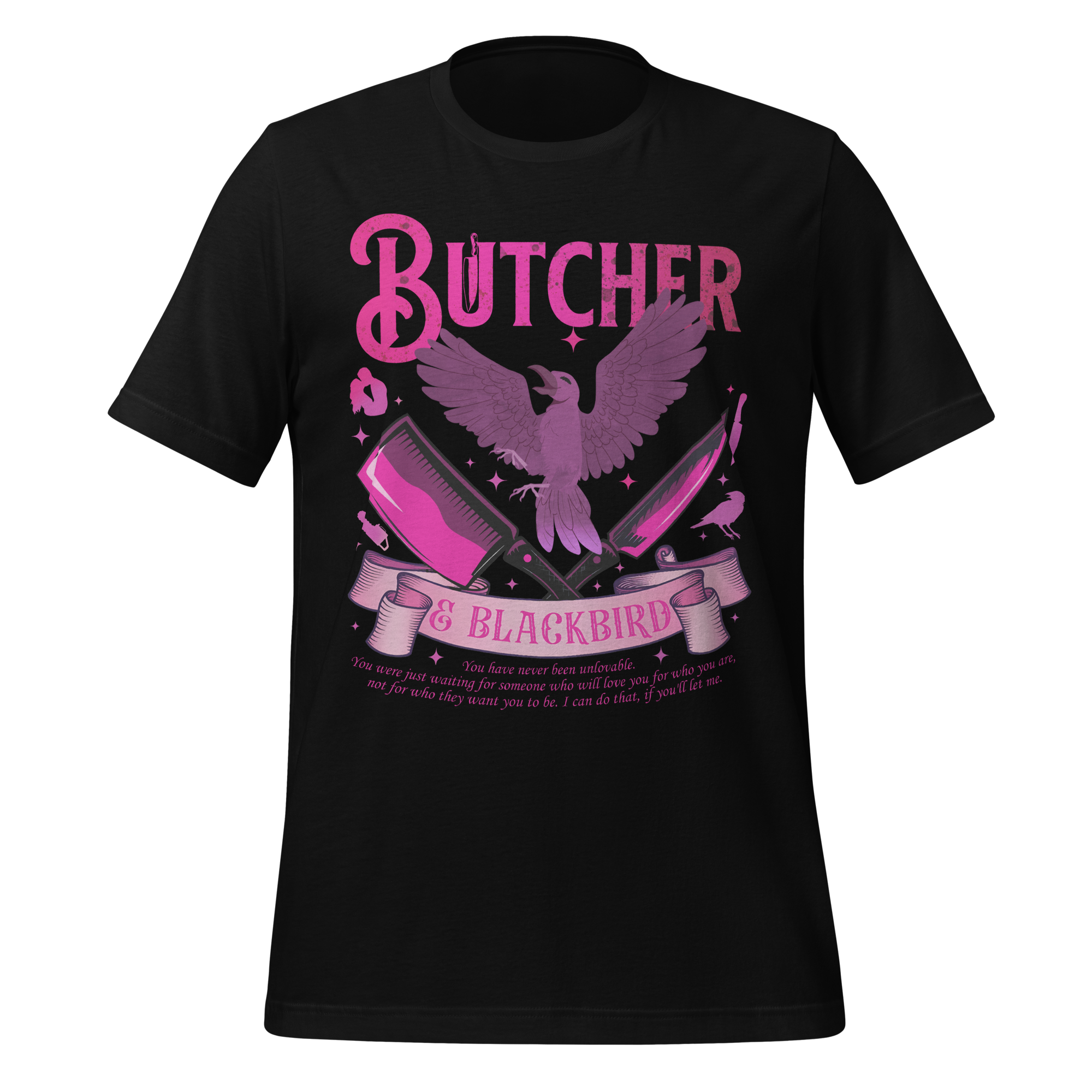 MagicMerchEmporium - Vente T-shirt sérigraphié – femme - T-shirt Butcher & Blackbird inspiré du roman dark romance2