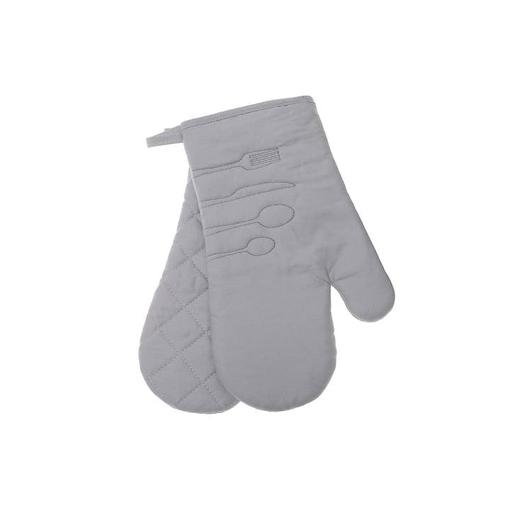 2 Pc Utensil Front Stitched Oven Mitt 13" Light Grey for wholesale by IH Casa Decor