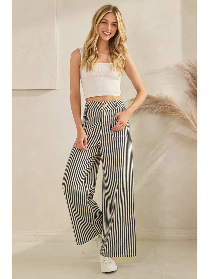 Sewn and Seen - Wholesale Pants – Women's - Lightweight Twill Stripe Wide Leg Pants8