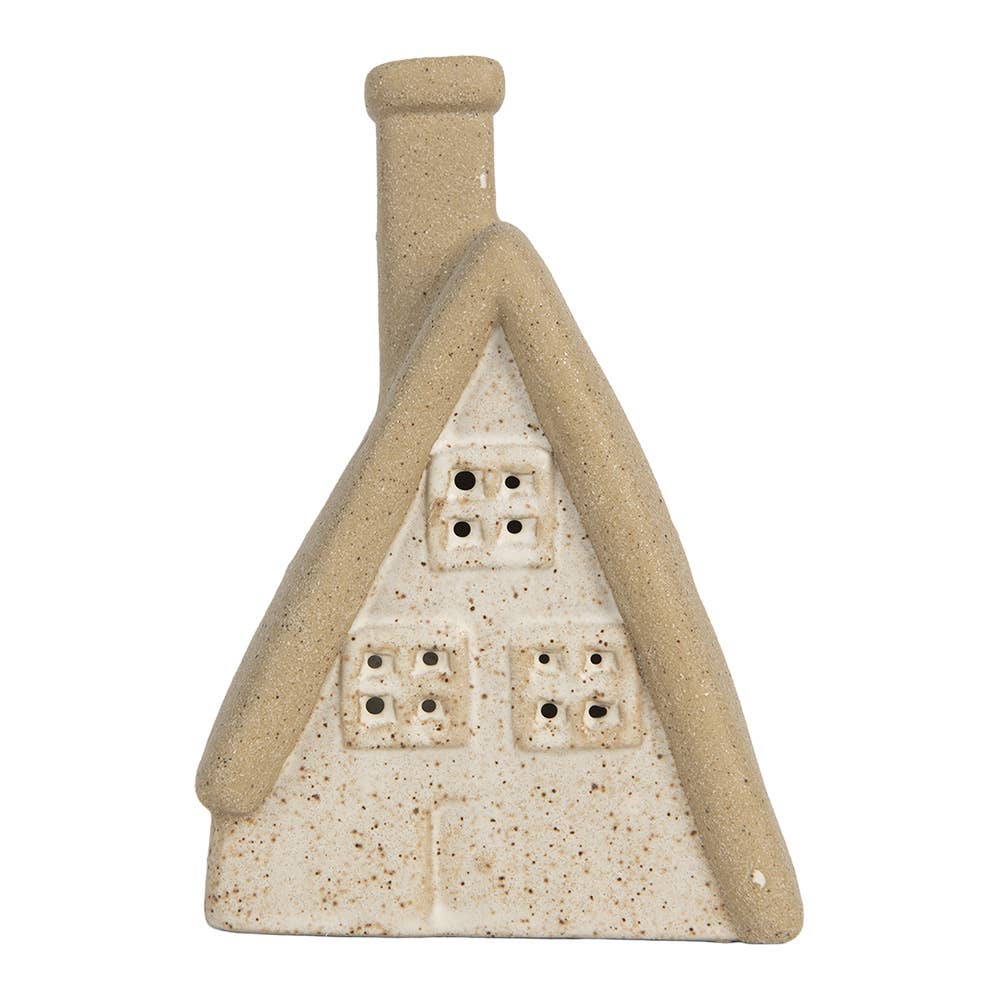 Clayre & Eef – wholesale Decorative figurine – Decorative House with LED 15x10x21 cm Beige Ceramic0