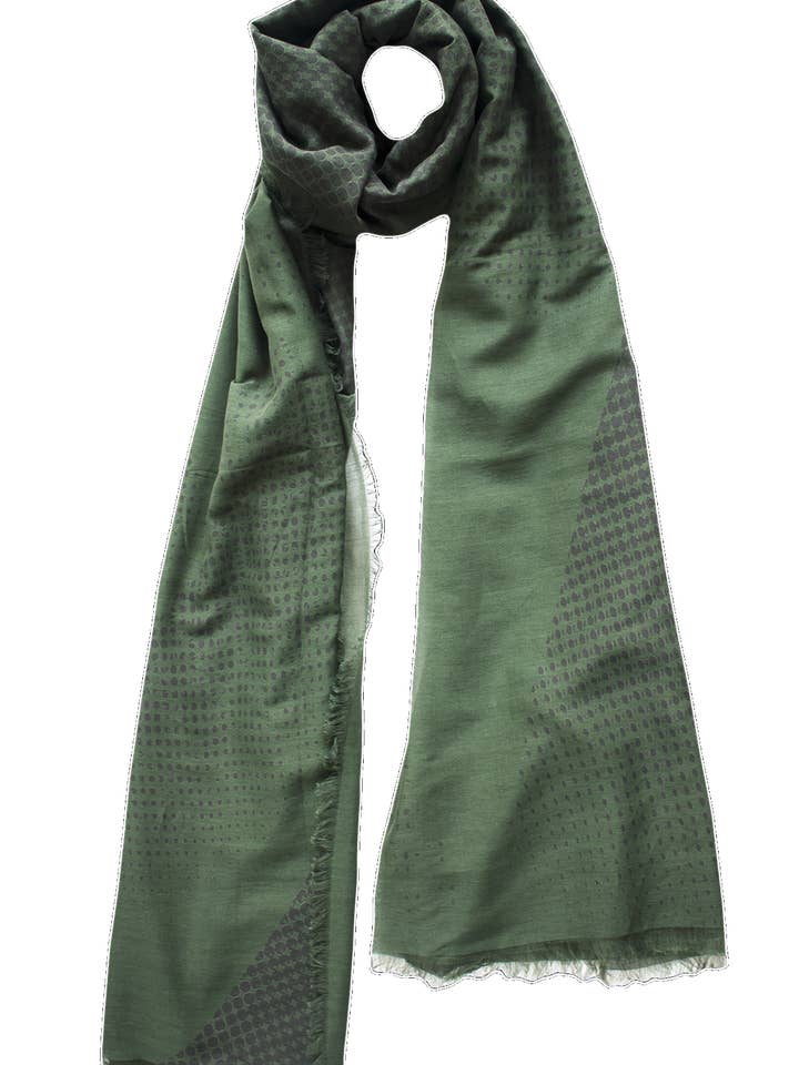 Stola en soie/coton « Organic Shapes V/Dark Green » 200x140cm pour la vente par EditionMichel